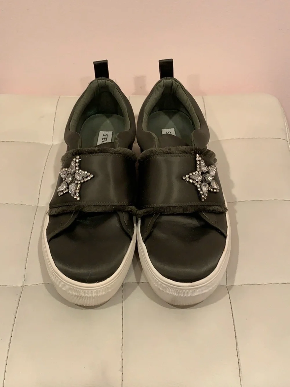 Steve Madden Crystal Studded Slip-On Sneaker in Army Green